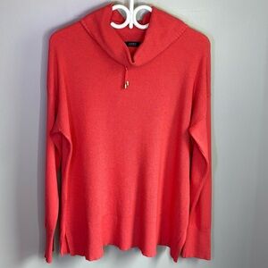 Jones New York Coral Waffle Knit Cowl Neck Long Sleeve Drop Shoulder Sweater